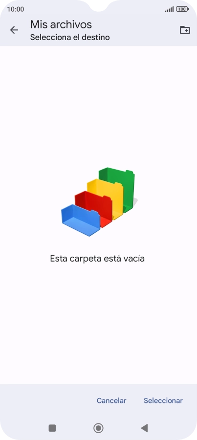 Si deseas crear una nueva carpeta, pulsa el icono de nueva carpeta y sigue las indicaciones de la pantalla para crearla. Si deseas crear una nueva carpeta, pulsa el icono de nueva carpeta y sigue las indicaciones de la pantalla para crearla.