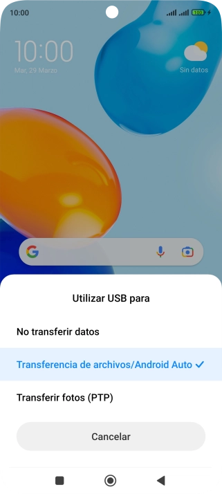 Pulsa Transferencia de archivos/Android Auto. Pulsa Transferencia de archivos/Android Auto.