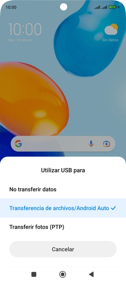 Pulsa Transferencia de archivos/Android Auto. Pulsa Transferencia de archivos/Android Auto.