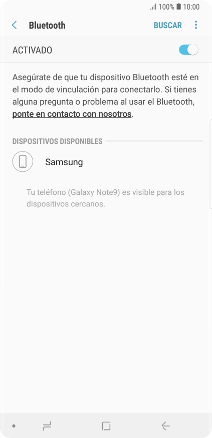 Pulsa el dispositivo Bluetooth deseado y sigue las indicaciones de la pantalla para vincular el dispositivo al teléfono. Pulsa el dispositivo Bluetooth deseado y sigue las indicaciones de la pantalla para vincular el dispositivo al teléfono.