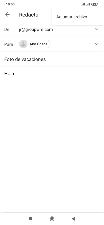 Pulsa Adjuntar archivo y desplázate a la carpeta deseada. Pulsa Adjuntar archivo y desplázate a la carpeta deseada.