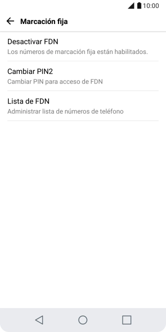 Pulsa Desactivar FDN para desactivar la marcación fija. Pulsa Desactivar FDN para desactivar la marcación fija.