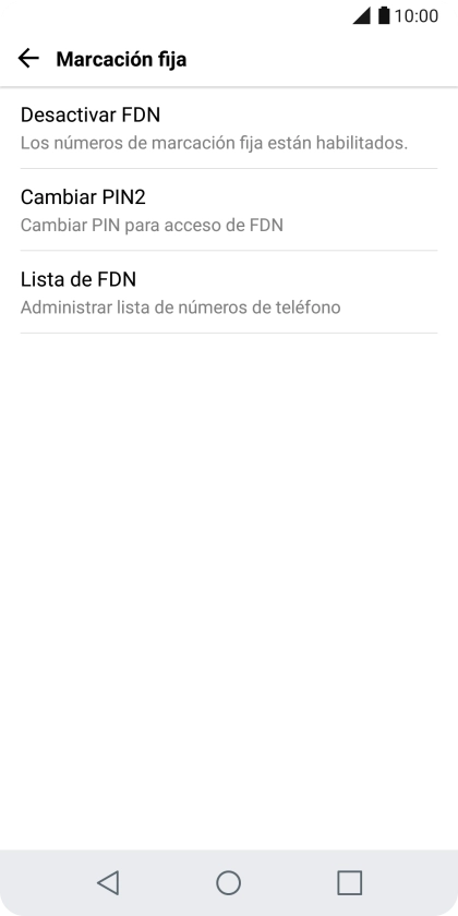 Pulsa Desactivar FDN para desactivar la marcación fija. Pulsa Desactivar FDN para desactivar la marcación fija.