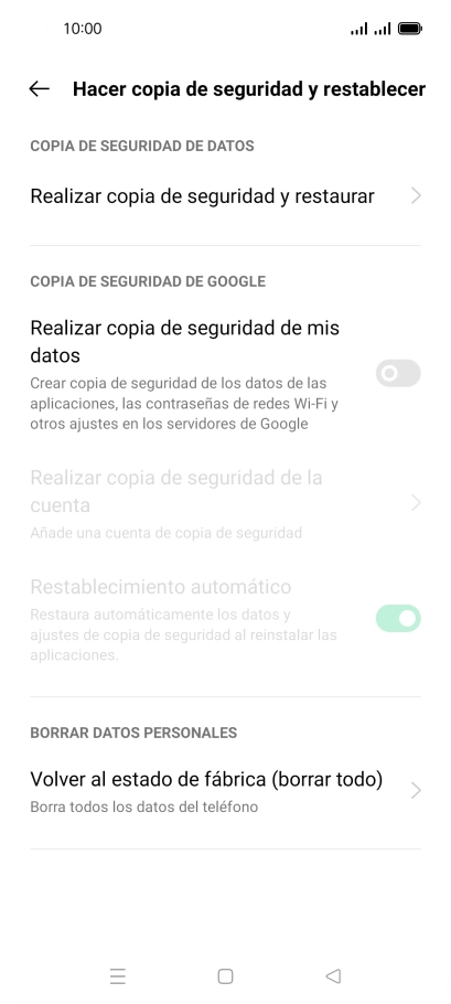 Pulsa Volver al estado de fábrica (borrar todo). Pulsa Volver al estado de fábrica (borrar todo).