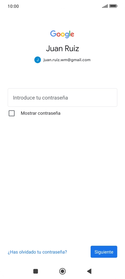 Pulsa Introduce tu contraseña e introduce la contraseña de tu cuenta de Google. Pulsa Introduce tu contraseña e introduce la contraseña de tu cuenta de Google.