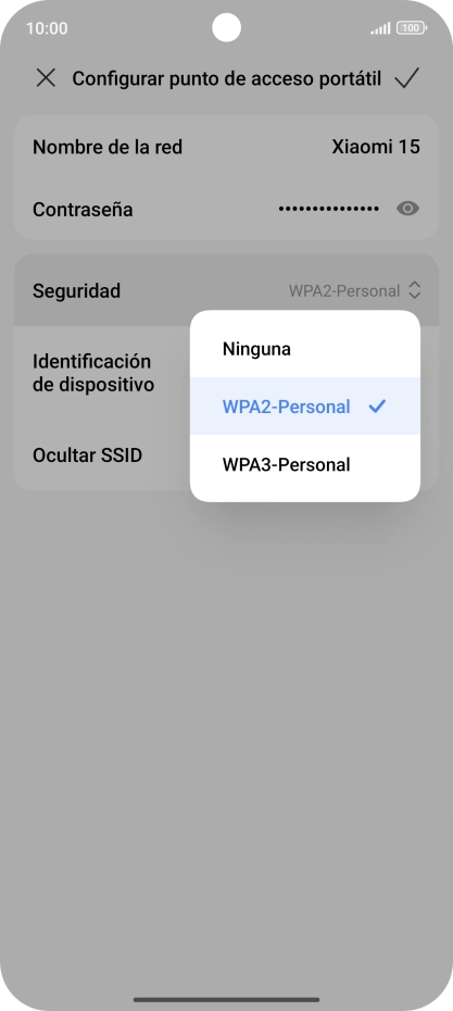 Pulsa WPA3-Personal para proteger la conexión wifi con una contraseña. Pulsa WPA3-Personal para proteger la conexión wifi con una contraseña.