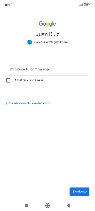 Pulsa Introduce tu contraseña e introduce la contraseña de tu cuenta de Google. Pulsa Introduce tu contraseña e introduce la contraseña de tu cuenta de Google.