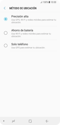 Si seleccionas Precisión alta, el teléfono podrá encontrar tu posición exacta con ayuda de los satélites GPS, la red móvil y una red wifi cercana. El GPS por satélite requiere vista libre al cielo. Si seleccionas Precisión alta, el teléfono podrá encontrar tu posición exacta con ayuda de los satélites GPS, la red móvil y una red wifi cercana. El GPS por satélite requiere vista libre al cielo.