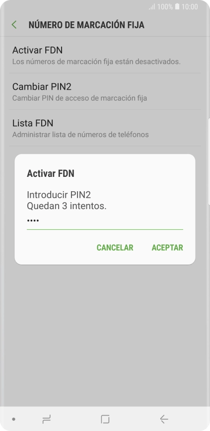 Introduce el código PIN2 y pulsa ACEPTAR. Introduce el código PIN2 y pulsa ACEPTAR.