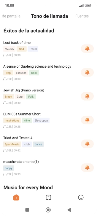 Pulsa los timbres de llamada deseados para escucharlos. Pulsa los timbres de llamada deseados para escucharlos.