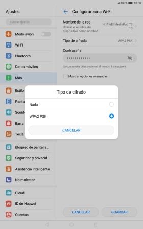 Pulsa WPA2 PSK para proteger la conexión wifi con una contraseña. Pulsa WPA2 PSK para proteger la conexión wifi con una contraseña.