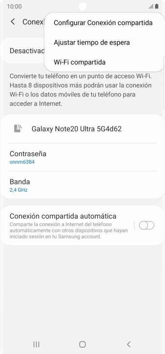 Pulsa Configurar Conexión compartida. Pulsa Configurar Conexión compartida.