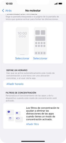 Pulsa Añadir horario y sigue las indicaciones de la pantalla para seleccionar los ajustes de la activación automática de No molestar. Pulsa Añadir horario y sigue las indicaciones de la pantalla para seleccionar los ajustes de la activación automática de No molestar.