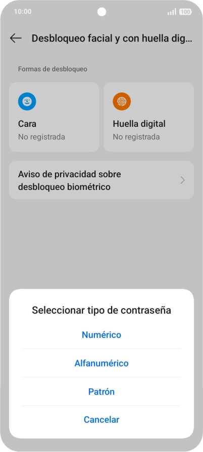 Pulsa el código de seguridad deseado. Pulsa el código de seguridad deseado.