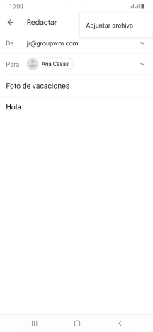 Pulsa Adjuntar archivo y desplázate a la carpeta deseada. Pulsa Adjuntar archivo y desplázate a la carpeta deseada.