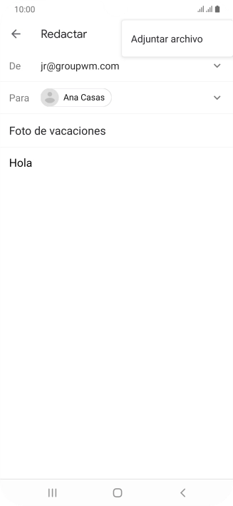 Pulsa Adjuntar archivo y desplázate a la carpeta deseada. Pulsa Adjuntar archivo y desplázate a la carpeta deseada.