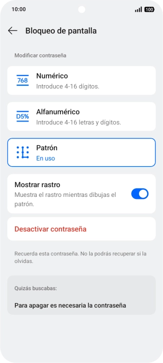 Pulsa Desactivar contraseña. Pulsa Desactivar contraseña.