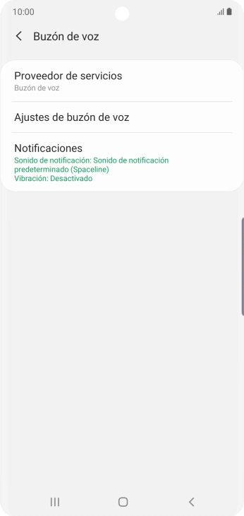 Pulsa Ajustes de buzón de voz. Pulsa Ajustes de buzón de voz.