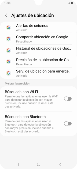 Pulsa Precisión de la ubicación de Go... Pulsa Precisión de la ubicación de Go...