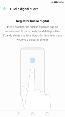 Sigue las indicaciones de la pantalla para crear una huella digital como código de seguridad. Sigue las indicaciones de la pantalla para crear una huella digital como código de seguridad.