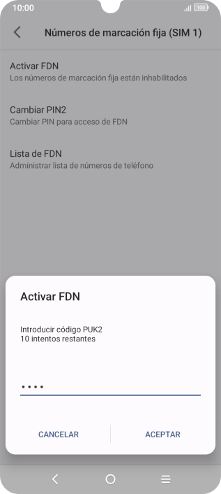 Introduce el código PIN2 y pulsa ACEPTAR. Introduce el código PIN2 y pulsa ACEPTAR.