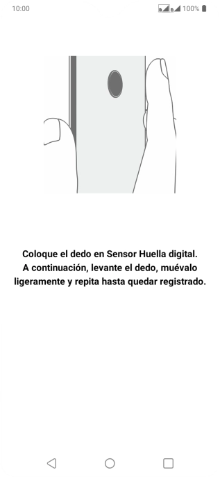 Sigue las indicaciones de la pantalla para crear una huella digital como código de seguridad. Sigue las indicaciones de la pantalla para crear una huella digital como código de seguridad.