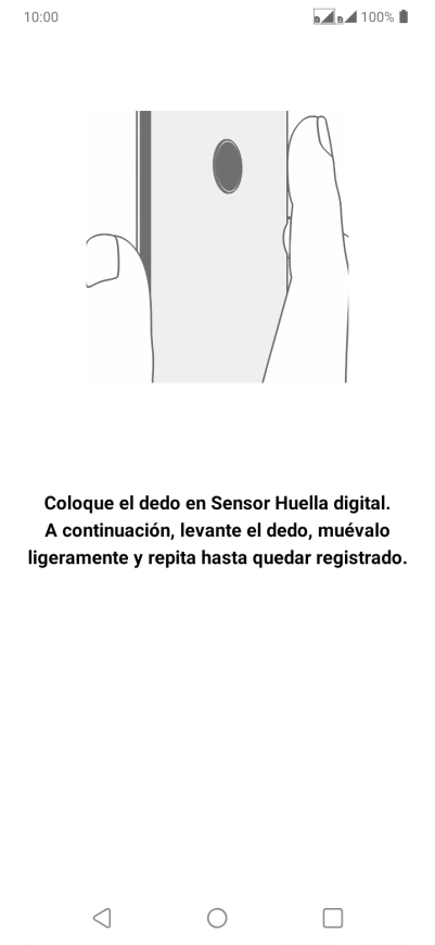 Sigue las indicaciones de la pantalla para crear una huella digital como código de seguridad. Sigue las indicaciones de la pantalla para crear una huella digital como código de seguridad.