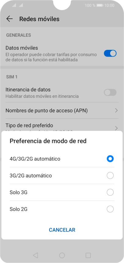 Pulsa el tipo de red deseado. Pulsa el tipo de red deseado.