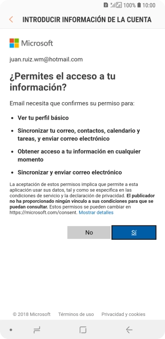 Si aparece en la pantalla esta imagen, tu cuenta de correo electrónico ha sido reconocida y configurada automáticamente. Sigue las indicaciones de la pantalla para introducir más información y terminar la configuración. Si aparece en la pantalla esta imagen, tu cuenta de correo electrónico ha sido reconocida y configurada automáticamente. Sigue las indicaciones de la pantalla para introducir más información y terminar la configuración.