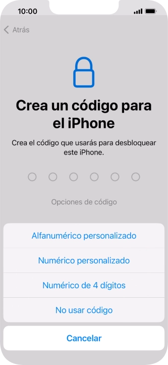 Sigue las indicaciones de la pantalla para activar el uso del código de seguridad o pulsa No usar código. Sigue las indicaciones de la pantalla para activar el uso del código de seguridad o pulsa No usar código.