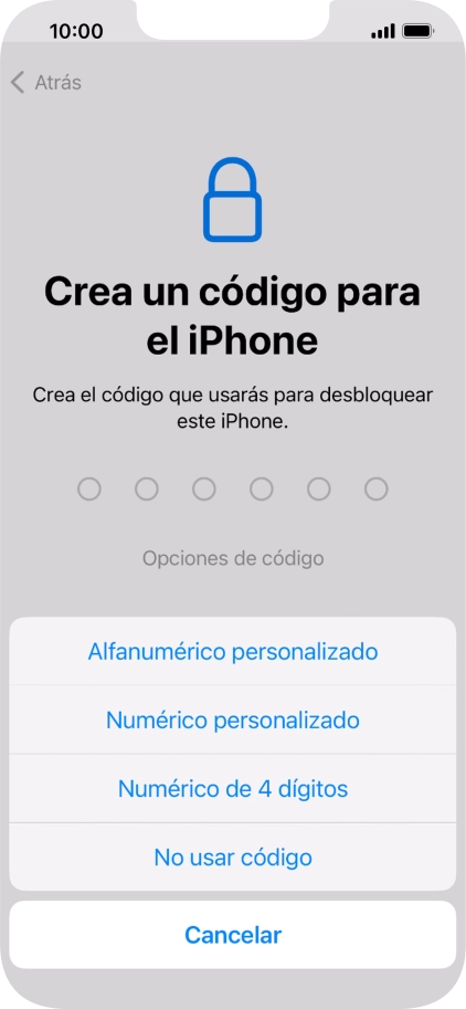 Sigue las indicaciones de la pantalla para activar el uso del código de seguridad o pulsa No usar código. Sigue las indicaciones de la pantalla para activar el uso del código de seguridad o pulsa No usar código.
