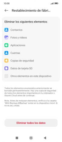 Pulsa Eliminar todos los datos. Pulsa Eliminar todos los datos.