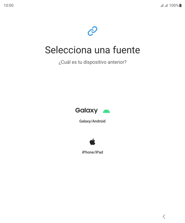 Pulsa el ajuste deseado y sigue las instrucciones de la pantalla para transferir el contenido del otro teléfono. Pulsa el ajuste deseado y sigue las instrucciones de la pantalla para transferir el contenido del otro teléfono.