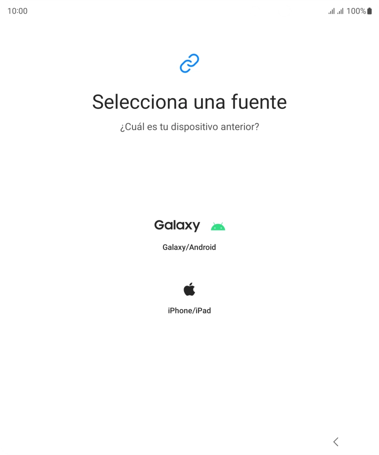Pulsa el ajuste deseado y sigue las instrucciones de la pantalla para transferir el contenido del otro teléfono. Pulsa el ajuste deseado y sigue las instrucciones de la pantalla para transferir el contenido del otro teléfono.