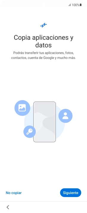 Puedes transferir el contenido de otro teléfono cuando activas tu teléfono por primera vez y cuando lo has restablecido. Cuando aparezca en la pantalla del teléfono esta imagen, ya está listo para la transmisión del contenido del otro teléfono. Puedes transferir el contenido de otro teléfono cuando activas tu teléfono por primera vez y cuando lo has restablecido. Cuando aparezca en la pantalla del teléfono esta imagen, ya está listo para la transmisión del contenido del otro teléfono.