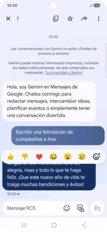 Pulsa la propuesta de texto de Gemini durante unos instantes. Sigue las indicaciones de la pantalla para utilizar el texto propuesto. Pulsa la propuesta de texto de Gemini durante unos instantes. Sigue las indicaciones de la pantalla para utilizar el texto propuesto.