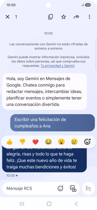 Pulsa la propuesta de texto de Gemini durante unos instantes. Sigue las indicaciones de la pantalla para utilizar el texto propuesto. Pulsa la propuesta de texto de Gemini durante unos instantes. Sigue las indicaciones de la pantalla para utilizar el texto propuesto.