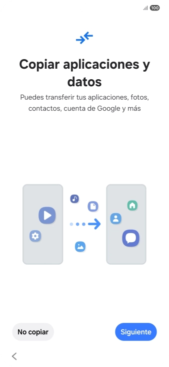 Pulsa No copiar y sigue las indicaciones de la pantalla para finalizar la activación del teléfono. Pulsa No copiar y sigue las indicaciones de la pantalla para finalizar la activación del teléfono.