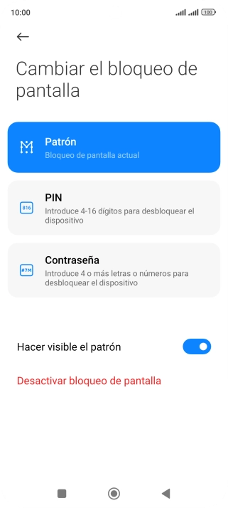 Pulsa Desactivar bloqueo de pantalla e introduce el código de seguridad extra que has creado anteriormente. Pulsa Desactivar bloqueo de pantalla e introduce el código de seguridad extra que has creado anteriormente.