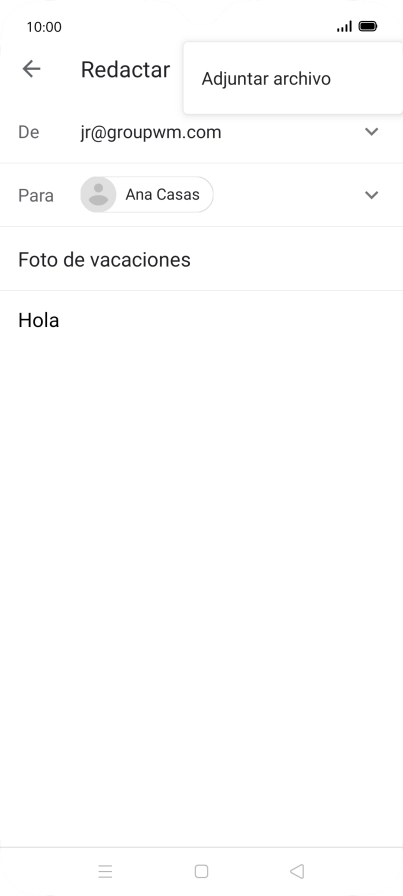 Pulsa Adjuntar archivo y desplázate a la carpeta deseada. Pulsa Adjuntar archivo y desplázate a la carpeta deseada.