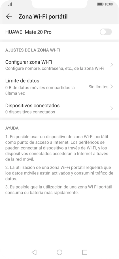 Pulsa Configurar zona Wi-Fi. Pulsa Configurar zona Wi-Fi.