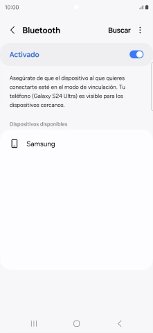 Pulsa el dispositivo Bluetooth deseado y sigue las indicaciones de la pantalla para vincular el dispositivo al teléfono. Pulsa el dispositivo Bluetooth deseado y sigue las indicaciones de la pantalla para vincular el dispositivo al teléfono.