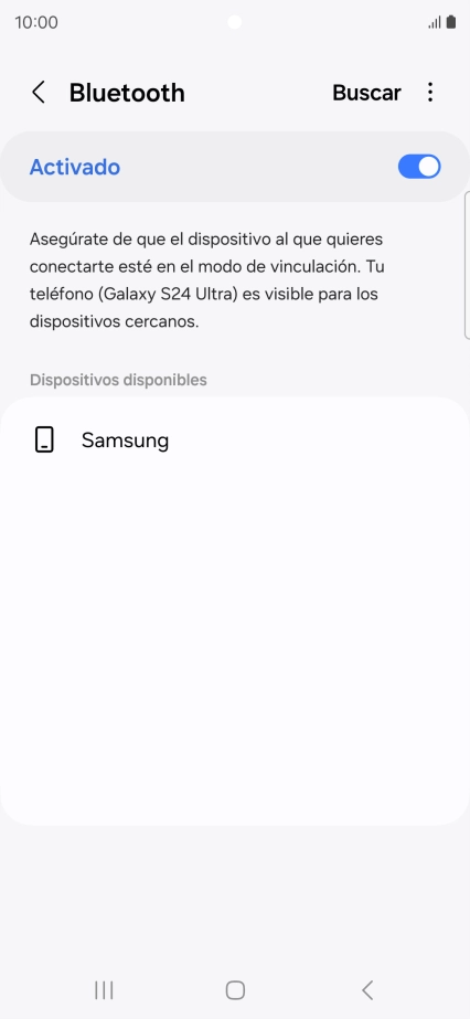 Pulsa el dispositivo Bluetooth deseado y sigue las indicaciones de la pantalla para vincular el dispositivo al teléfono. Pulsa el dispositivo Bluetooth deseado y sigue las indicaciones de la pantalla para vincular el dispositivo al teléfono.