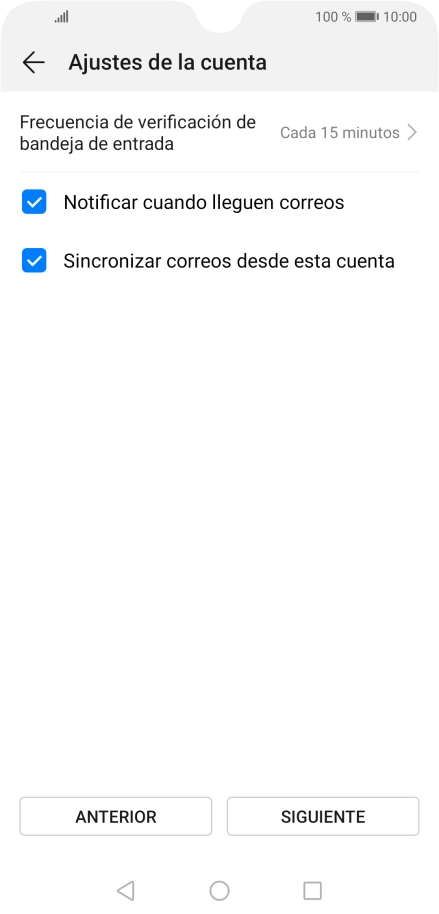 Pulsa Frecuencia de verificación de bandeja de entrada. Pulsa Frecuencia de verificación de bandeja de entrada.