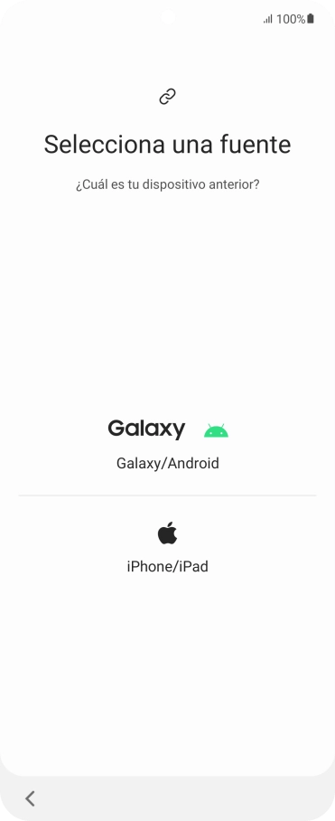 Pulsa el ajuste deseado y sigue las instrucciones de la pantalla para transferir el contenido del otro teléfono. Pulsa el ajuste deseado y sigue las instrucciones de la pantalla para transferir el contenido del otro teléfono.