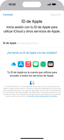 Si no tienes un ID de Apple, pulsa ¿No tienes un ID de Apple o lo has olvidado? y sigue las indicaciones de la pantalla para ver cómo crear un ID de Apple. Si no tienes un ID de Apple, pulsa ¿No tienes un ID de Apple o lo has olvidado? y sigue las indicaciones de la pantalla para ver cómo crear un ID de Apple.