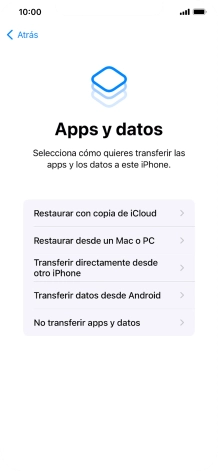 Pulsa No transferir apps y datos y sigue las indicaciones de la pantalla para finalizar la activación del teléfono. Pulsa No transferir apps y datos y sigue las indicaciones de la pantalla para finalizar la activación del teléfono.