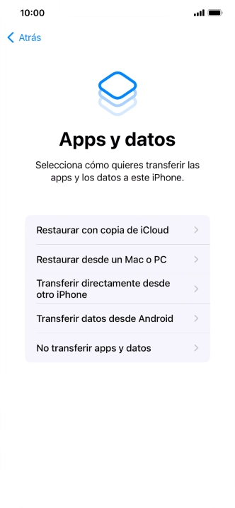 Pulsa No transferir apps y datos y sigue las indicaciones de la pantalla para finalizar la activación del teléfono. Pulsa No transferir apps y datos y sigue las indicaciones de la pantalla para finalizar la activación del teléfono.