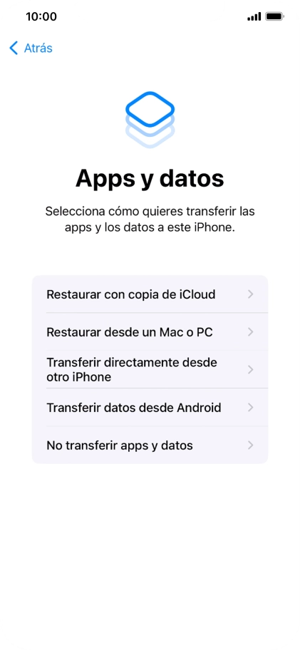 Pulsa No transferir apps y datos y sigue las indicaciones de la pantalla para finalizar la activación del teléfono. Pulsa No transferir apps y datos y sigue las indicaciones de la pantalla para finalizar la activación del teléfono.