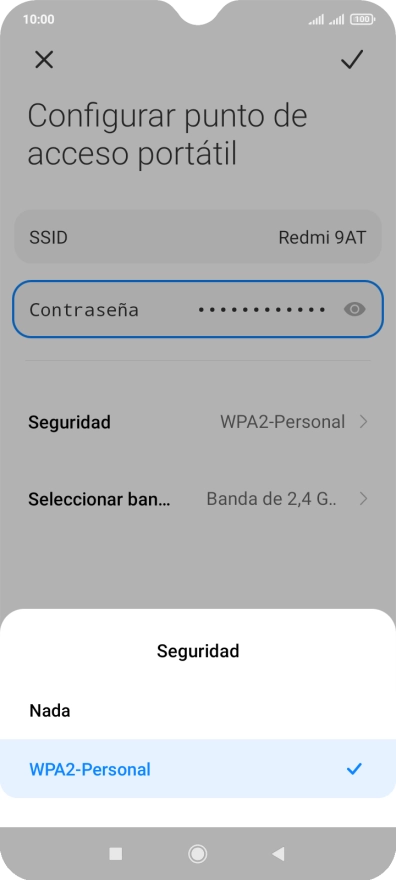 Pulsa WPA2-Personal para proteger la conexión wifi con una contraseña. Pulsa WPA2-Personal para proteger la conexión wifi con una contraseña.